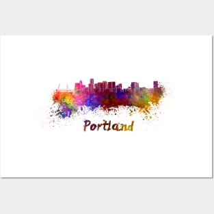Portland skyline in watercolor Posters and Art